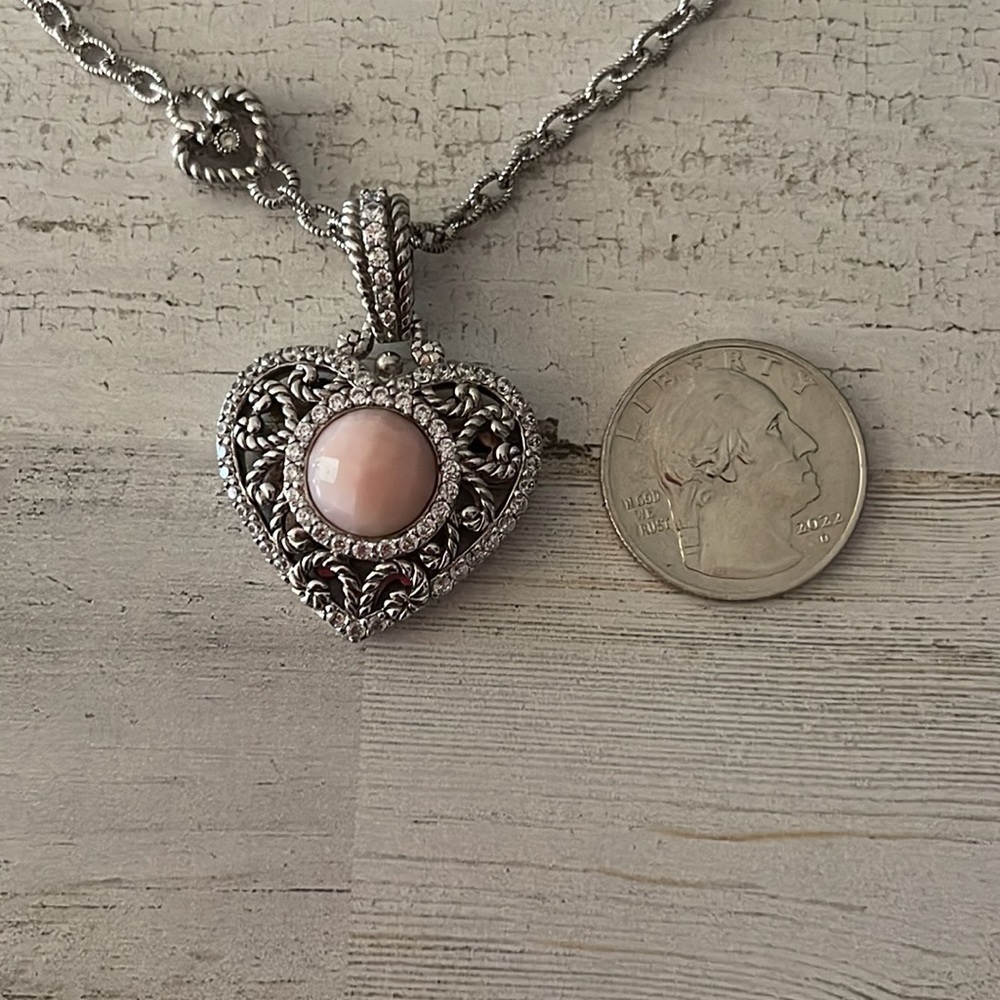 Judith Ripka Pink CZ Heart Enhancer Sterling Silver Station Necklace - Picture 7 of 7